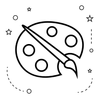 Whimsical drawing of a paint palette and paint brush