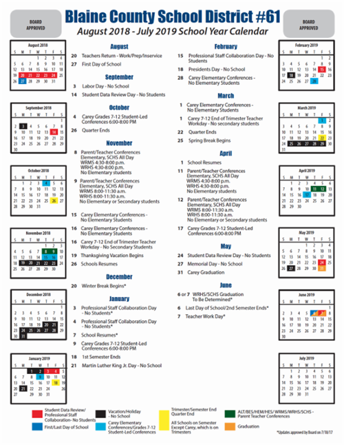 Blaine County School District Yearly Calendar 