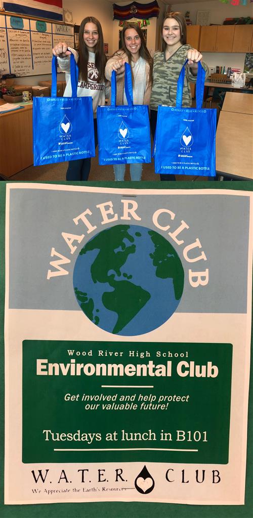 Students holding water club bags 