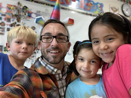 Principal Bard with students at Alturas Elementary